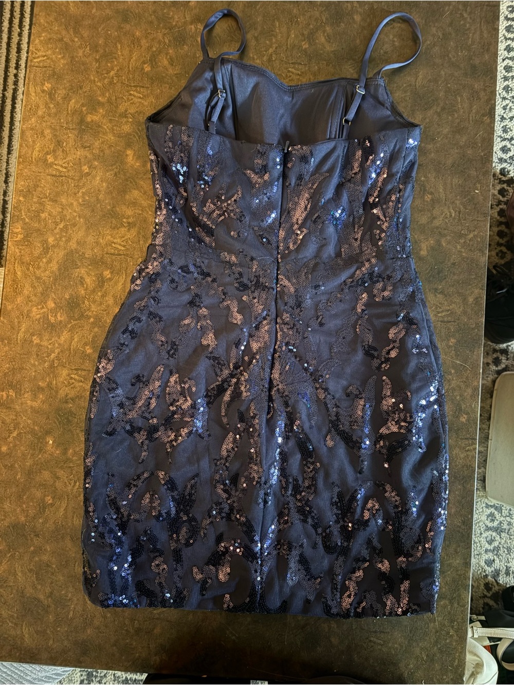 Navy Sequin Spaghetti Strap Mini Dress - Picture 3 of 3